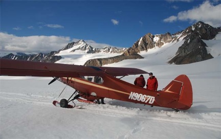 Jeff and Stephanie on the Black Rapids Glacier, eastern Alaska Range – ready to collect more samples (Photo Paul Fitzgerald)